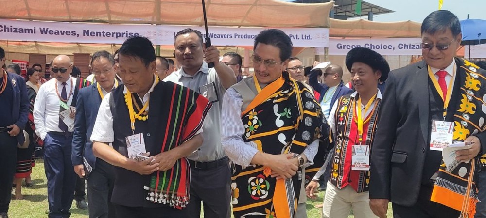 KG Kenye, Thejao Vihienuo and others during the Tsükhenye festival at Chizami on April 24. (Morung Photo)